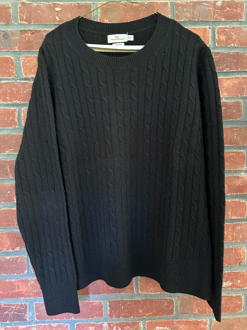 Vineyard Vines Cashmere Black Cable-Knit Crewneck Sweater